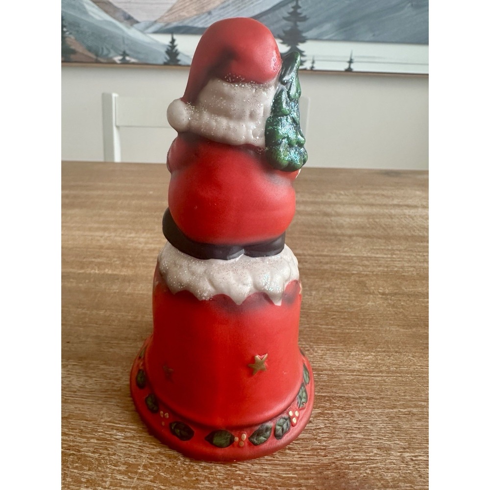 Santa Claus Bell Welcome Christmas Standing Holding Tree Ceramic 6'' New - Picture 4 of 5